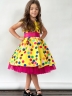 Платье для девочки нарядное БУШОН ST10, стиляги цвет желтый, малиновый пояс, принт горошек 