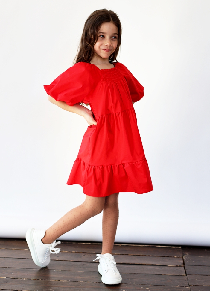 Платье для девочки хлопок БУШОН ST64, цвет красный