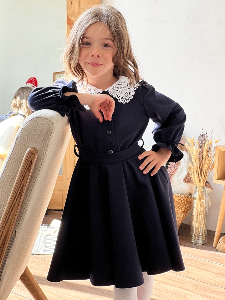 Платье для девочки школьное БУШОН SK15, цвет темно-синий 