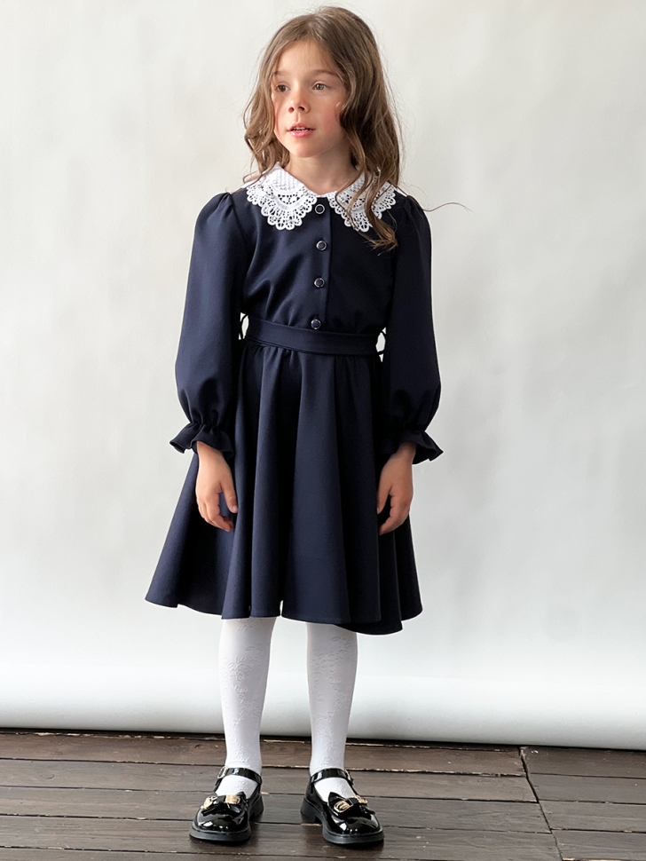Платье для девочки школьное БУШОН SK15, цвет темно-синий 