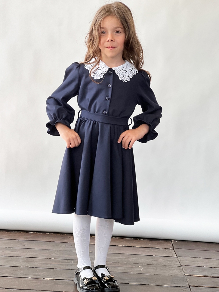 Платье для девочки школьное БУШОН SK15, цвет темно-синий 