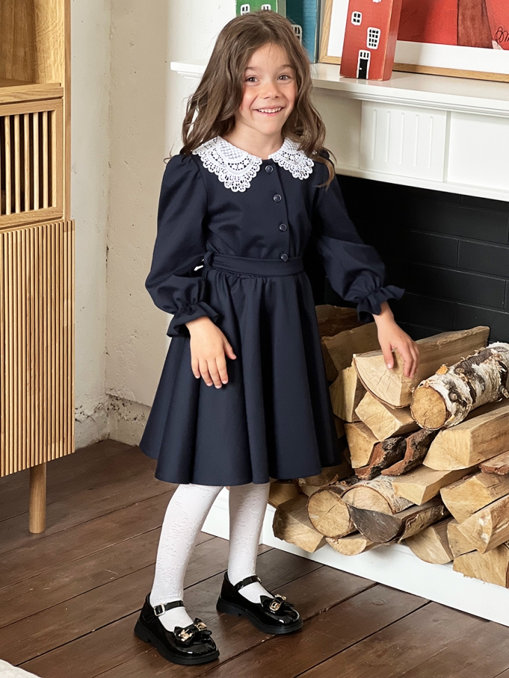 Платье для девочки школьное БУШОН SK15, цвет темно-синий 