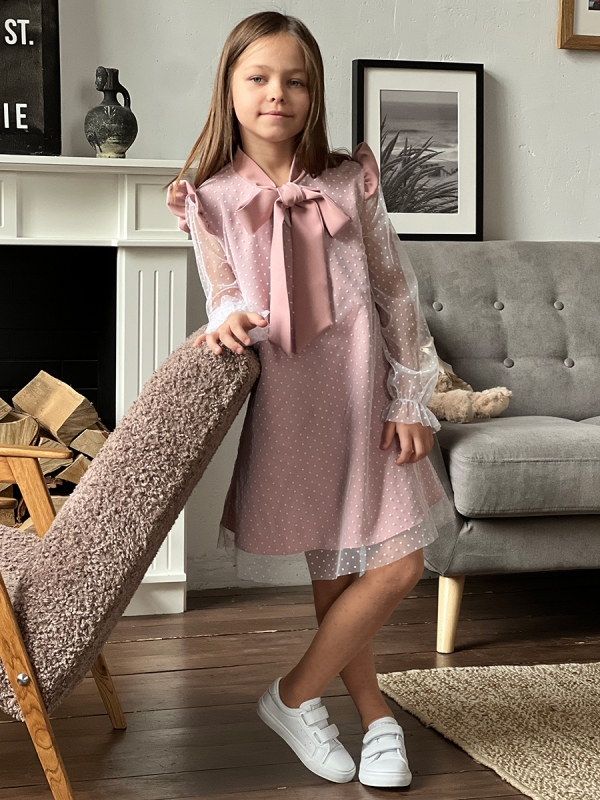 Платье для девочки нарядное БУШОН ST50, отделка фатин, цвет пудра