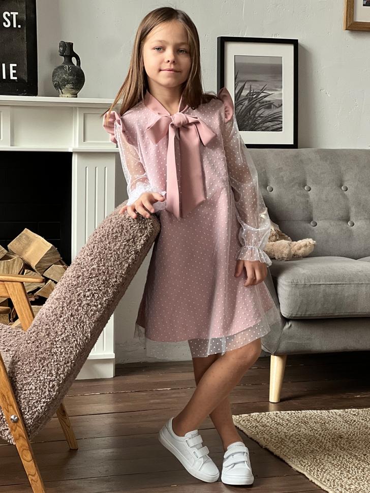 Платье для девочки нарядное БУШОН ST50, отделка фатин, цвет пудра