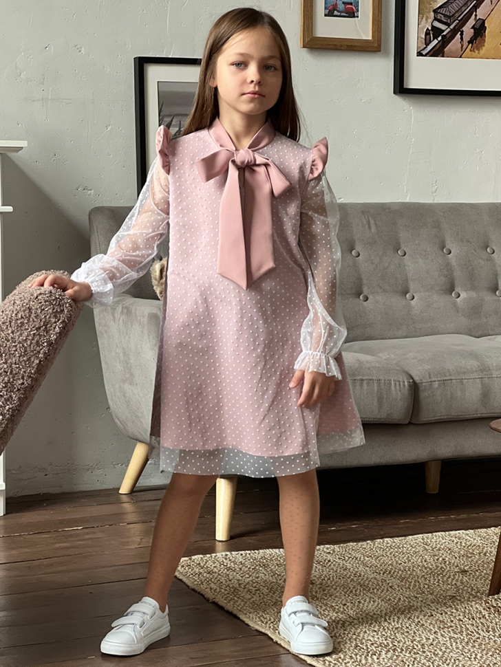 Платье для девочки нарядное БУШОН ST50, отделка фатин, цвет пудра