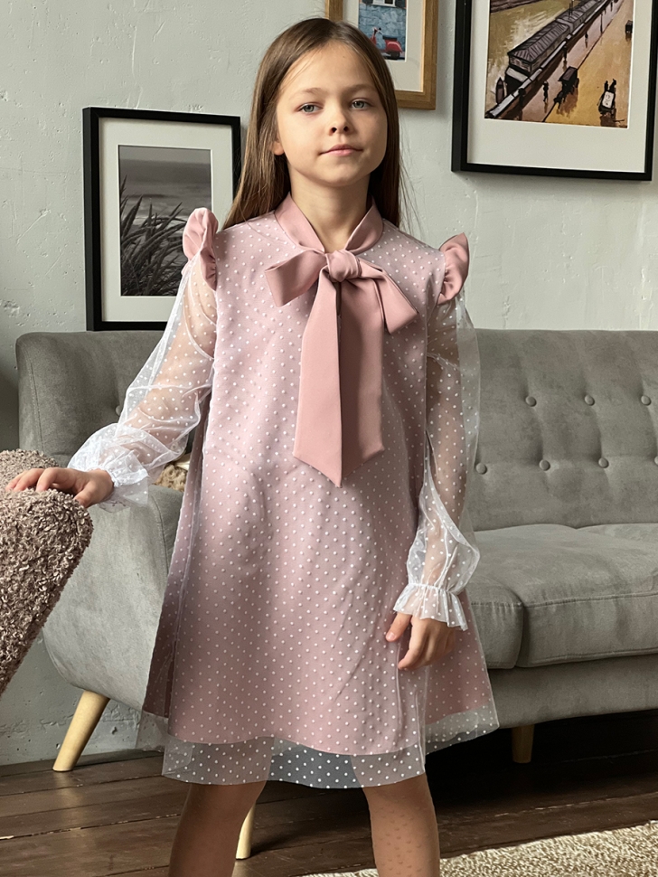 Платье для девочки нарядное БУШОН ST50, отделка фатин, цвет пудра
