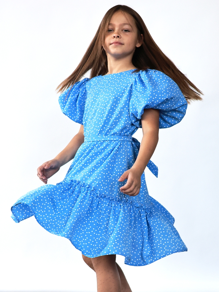 Платье для девочки нарядное БУШОН ST62, цвет голубой/сердца