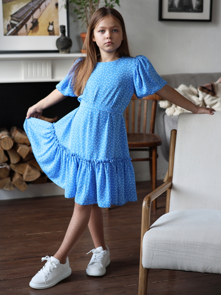 Платье для девочки нарядное БУШОН ST62, цвет голубой/сердца