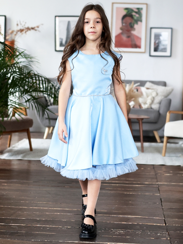 Платье для девочки БУШОН ST35, праздничное цвет голубой 