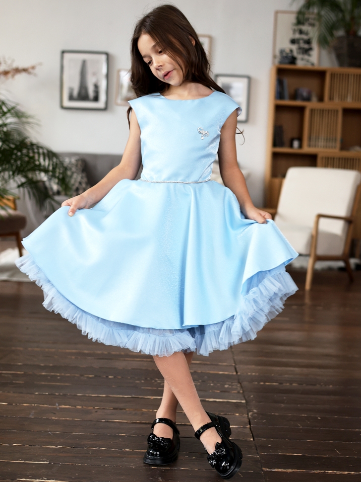 Платье для девочки БУШОН ST35, праздничное цвет голубой 