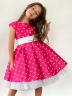 Платье для девочки нарядное БУШОН ST10, стиляги цвет ярко-розовый, белый пояс, принт горошек 