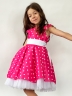 Платье для девочки нарядное БУШОН ST10, стиляги цвет ярко-розовый, белый пояс, принт горошек 
