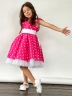 Платье для девочки нарядное БУШОН ST10, стиляги цвет ярко-розовый, белый пояс, принт горошек 
