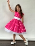 Платье для девочки нарядное БУШОН ST10, стиляги цвет ярко-розовый, белый пояс, принт горошек 