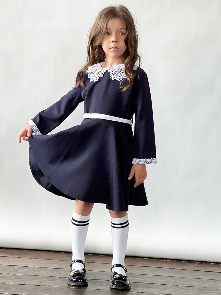 Платье для девочки школьное БУШОН SK18, цвет темно-синий 