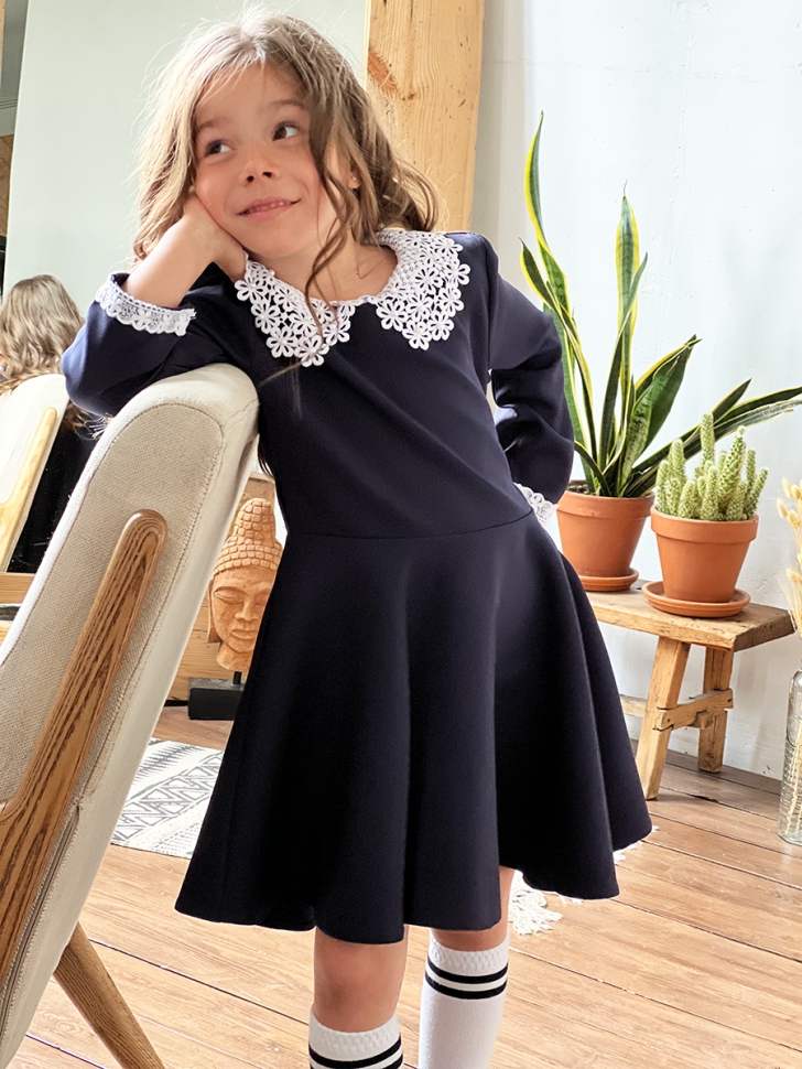 Платье для девочки школьное БУШОН SK18, цвет темно-синий 