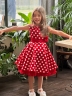 Платье для девочки нарядное БУШОН ST10, стиляги цвет красный, красный пояс, принт горошек 