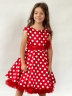 Платье для девочки нарядное БУШОН ST10, стиляги цвет красный, красный пояс, принт горошек 